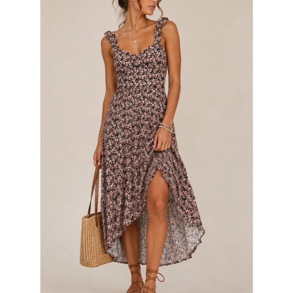 Womens Cottage Sweetheart Floral Hi Low Maxi Dress Small Boho Coquette Feminine